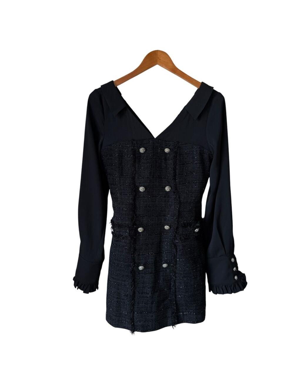 Vock Tweed black v-neck Mini Dress Size Large